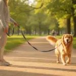 Golden Retriever zieht an der Leine